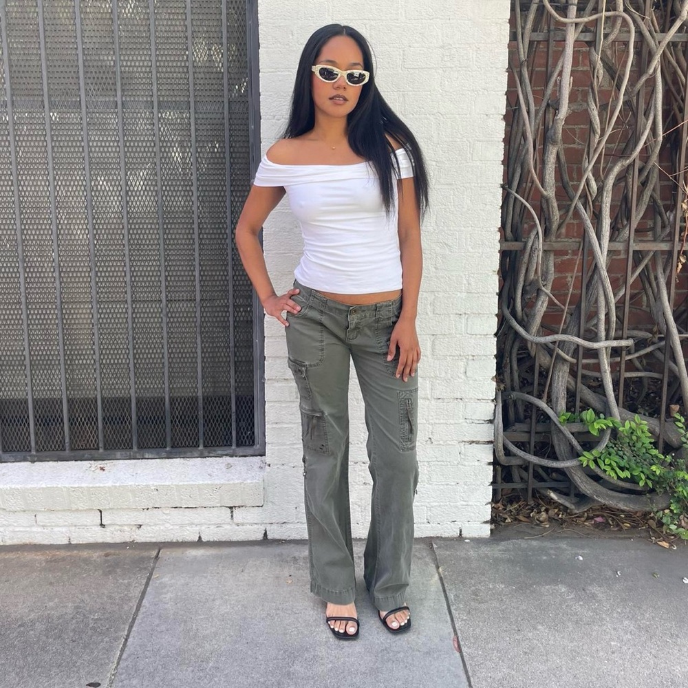 Y2k ellemeno green low waist cargo pants / sz 26 / 31x32 - Picture 4 of 7